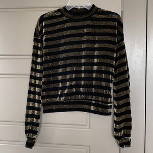 R+A STRIPED BLACK GOLD BLOUSE XS